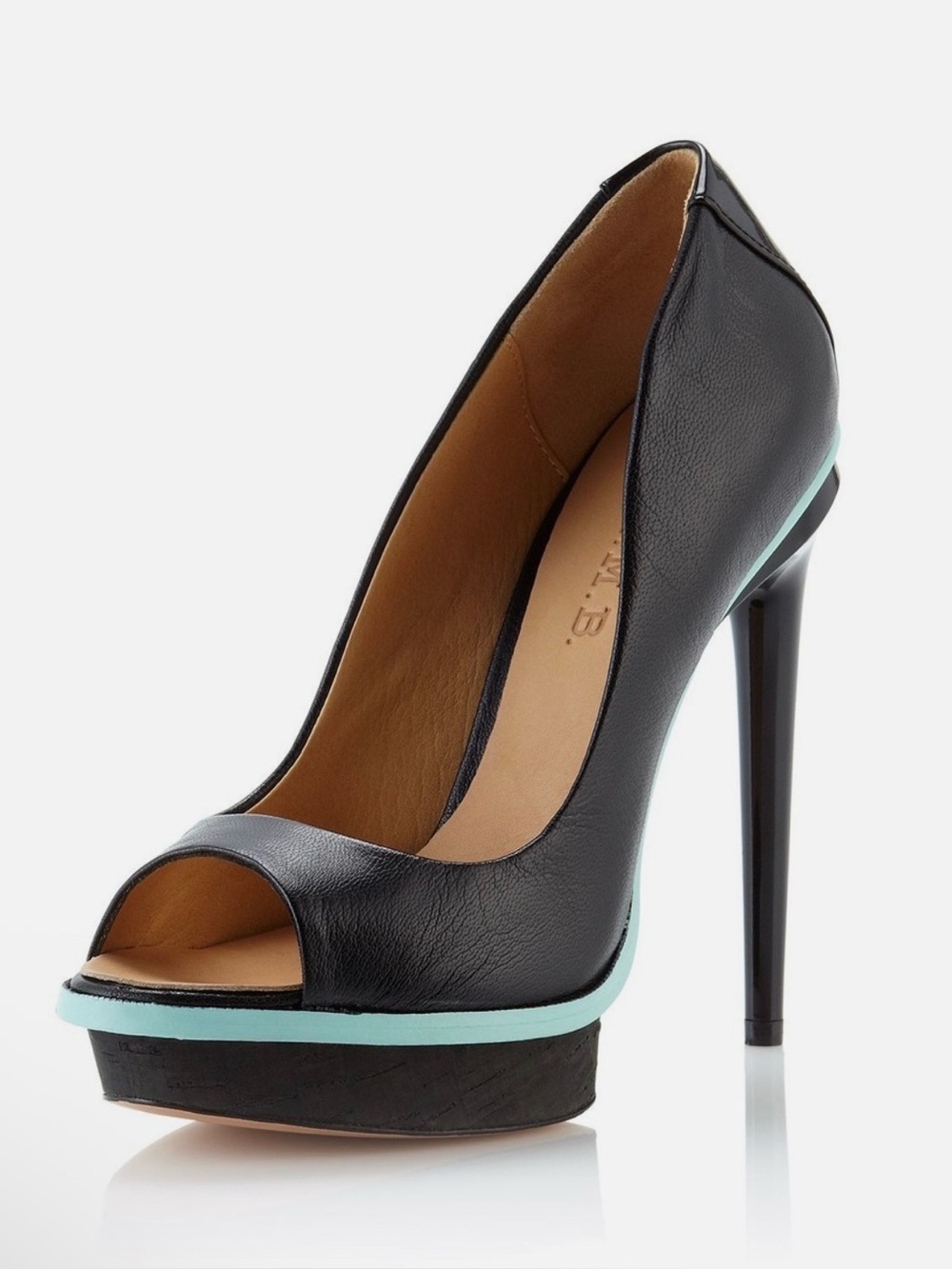 L.A.M.B. Jax Leather Peep-Toe Platform Pumps Black/Blue Size 10 BRAND NEW